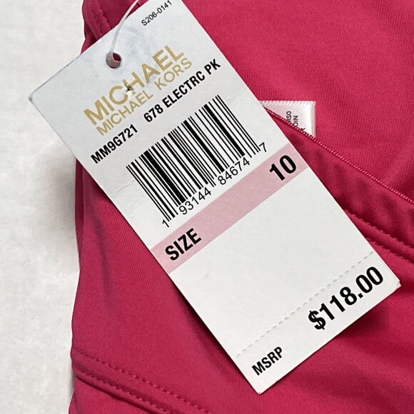 Michael Kors Swimsuit Womens 10 Electric Pink One Piece Double Keyhole Halter - Picture 3 of 6